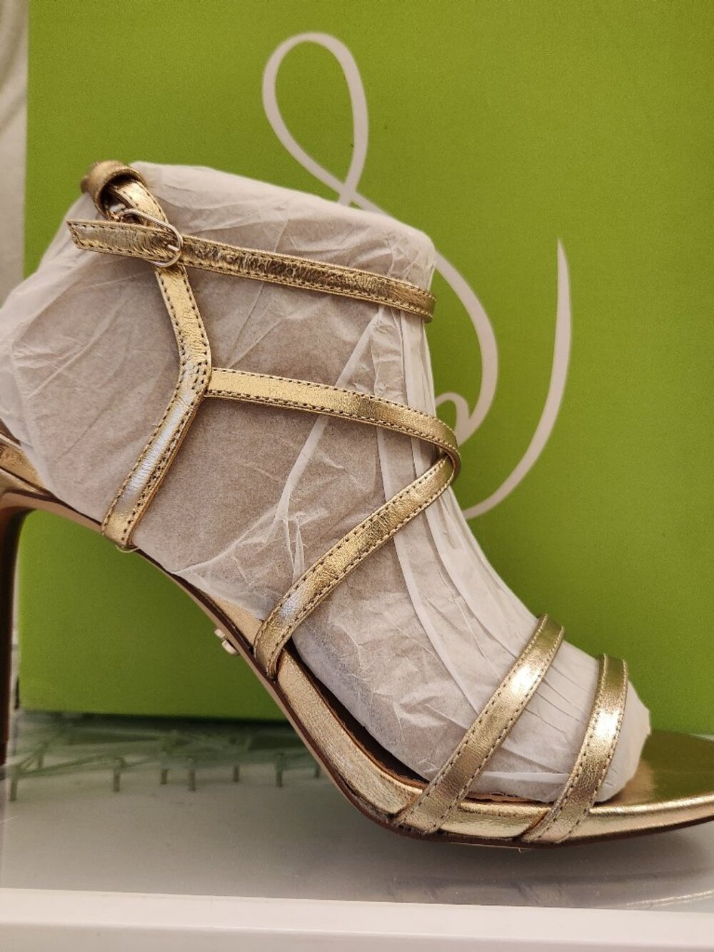 Sam Edelman "Delanie" Gold Leather Heeled Sandals. NIB. Size 9.